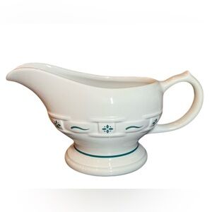 Longaberger GRAVY BOAT in Classic Green 8" Woven Traditions Pottery USA